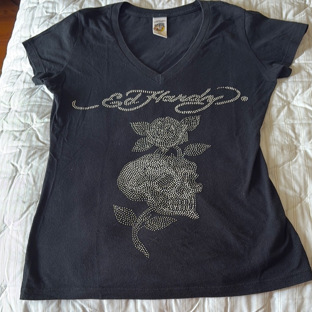 Ed Hardy Black V-Neck Women's Top